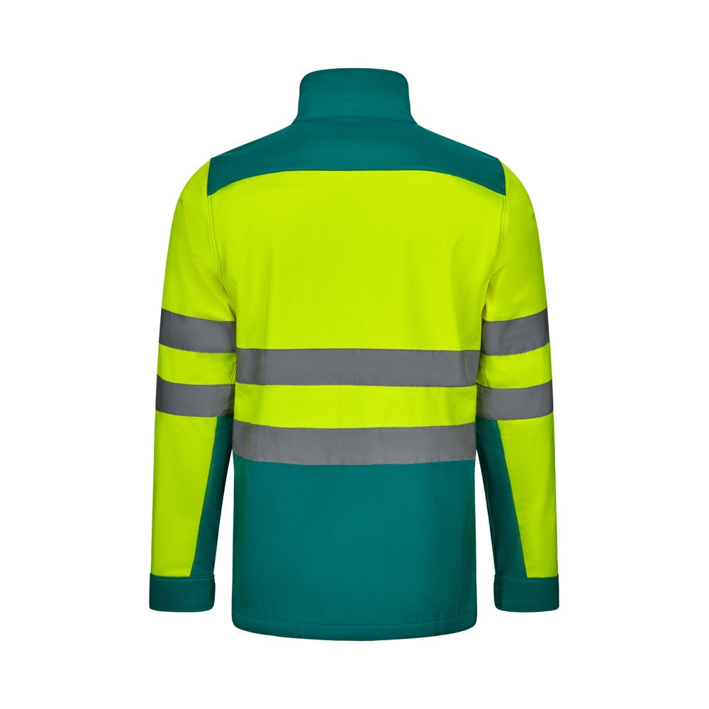 VL HESTIA LARGE promotional jacket in green/yellow (detail view) with custom logo branding