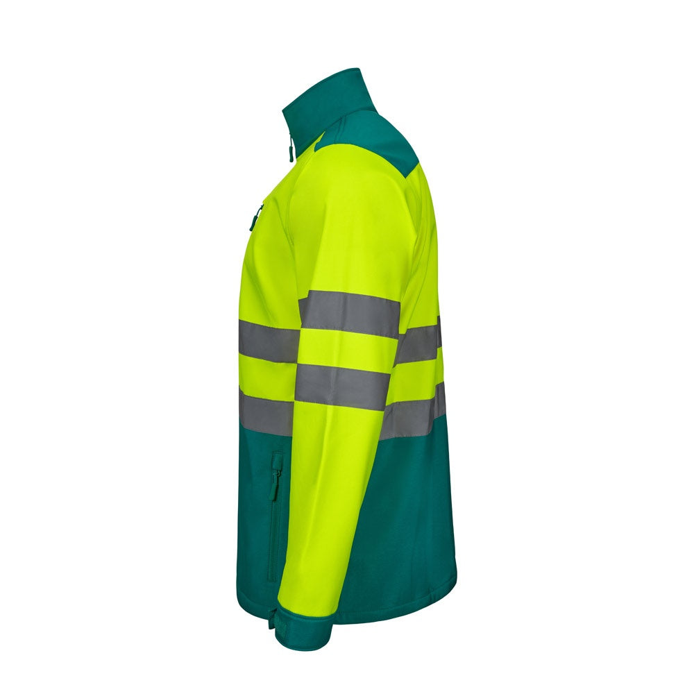 VL HESTIA LARGE promotional jacket in green/yellow (detail view) with custom logo branding