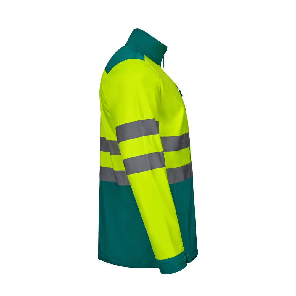 VL HESTIA LARGE promotional jacket in green/yellow (detail view) with custom logo branding
