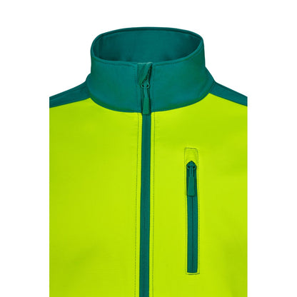 VL HESTIA LARGE promotional jacket in green/yellow (detail view) with custom logo branding
