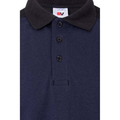 VL VELES promotional polo shirt in blue with custom logo branding