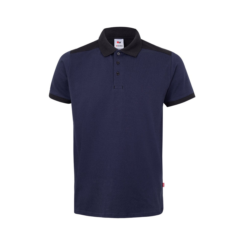 VL VELES promotional polo shirt in blue with custom logo branding