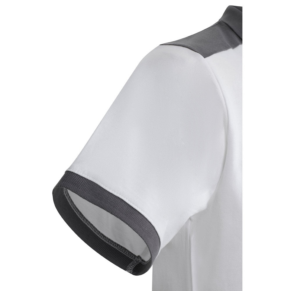 VL VELES promotional polo shirt in white with custom logo branding