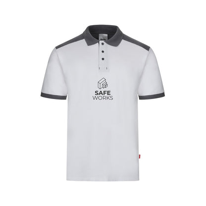 VL VELES promotional polo shirt in white with custom logo branding