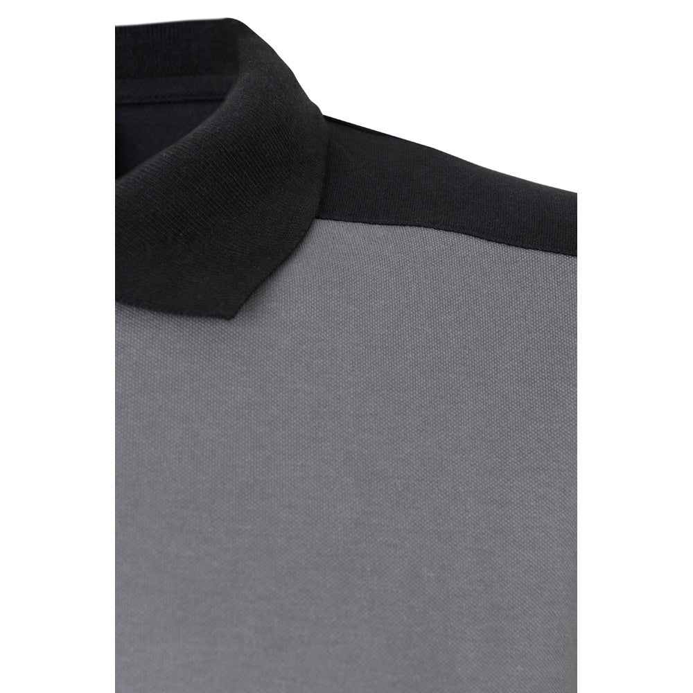 VL VELES promotional polo shirt in grey (detail view) with custom logo branding