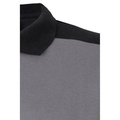 VL VELES promotional polo shirt in grey (detail view) with custom logo branding