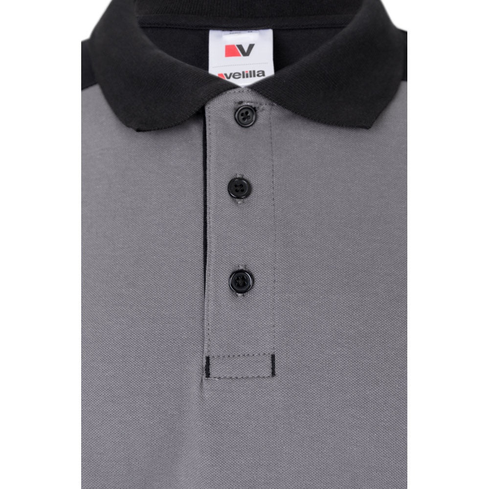 VL VELES promotional polo shirt in grey with custom logo branding
