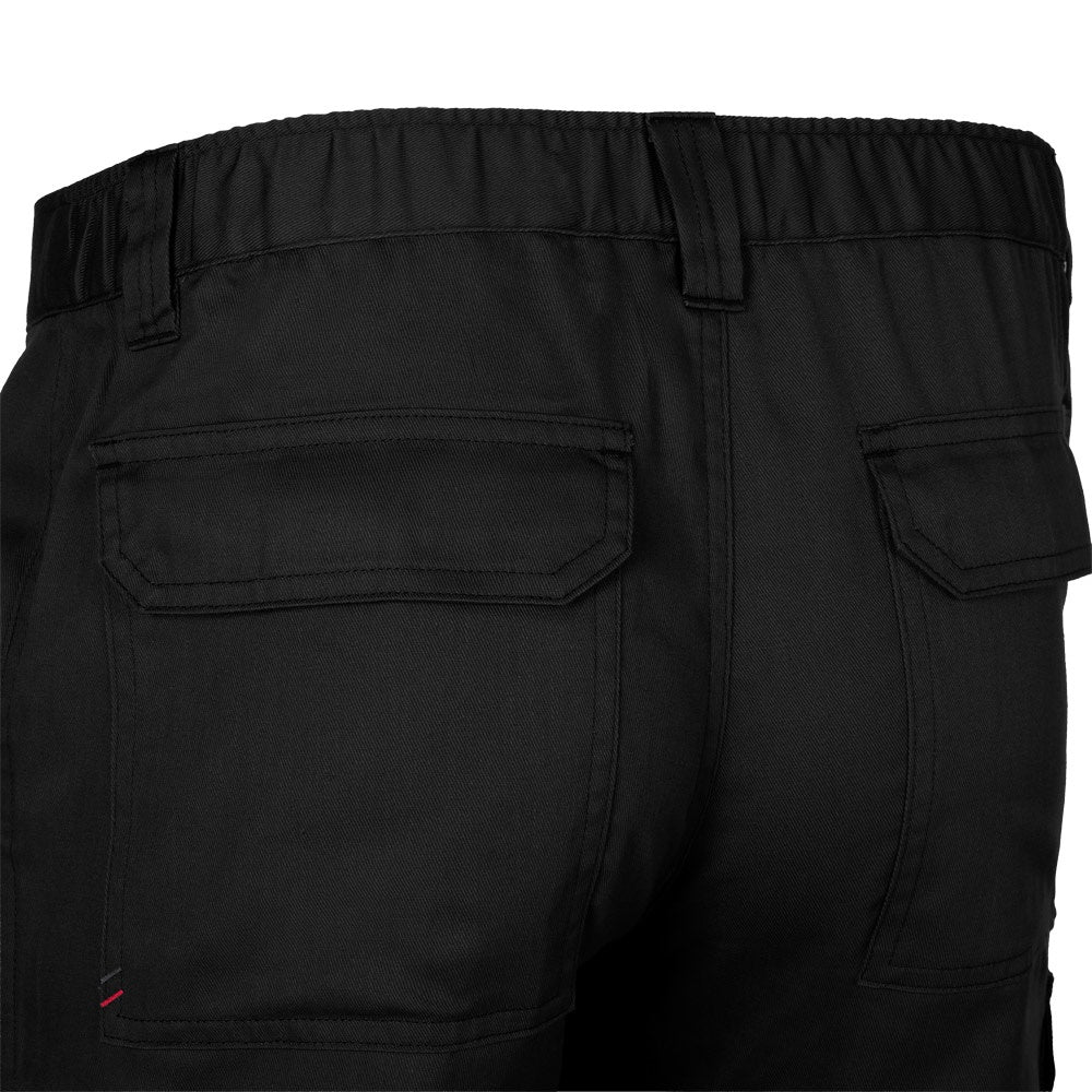 VL HERMES promotional workwear garment in black (detail view) with custom logo branding