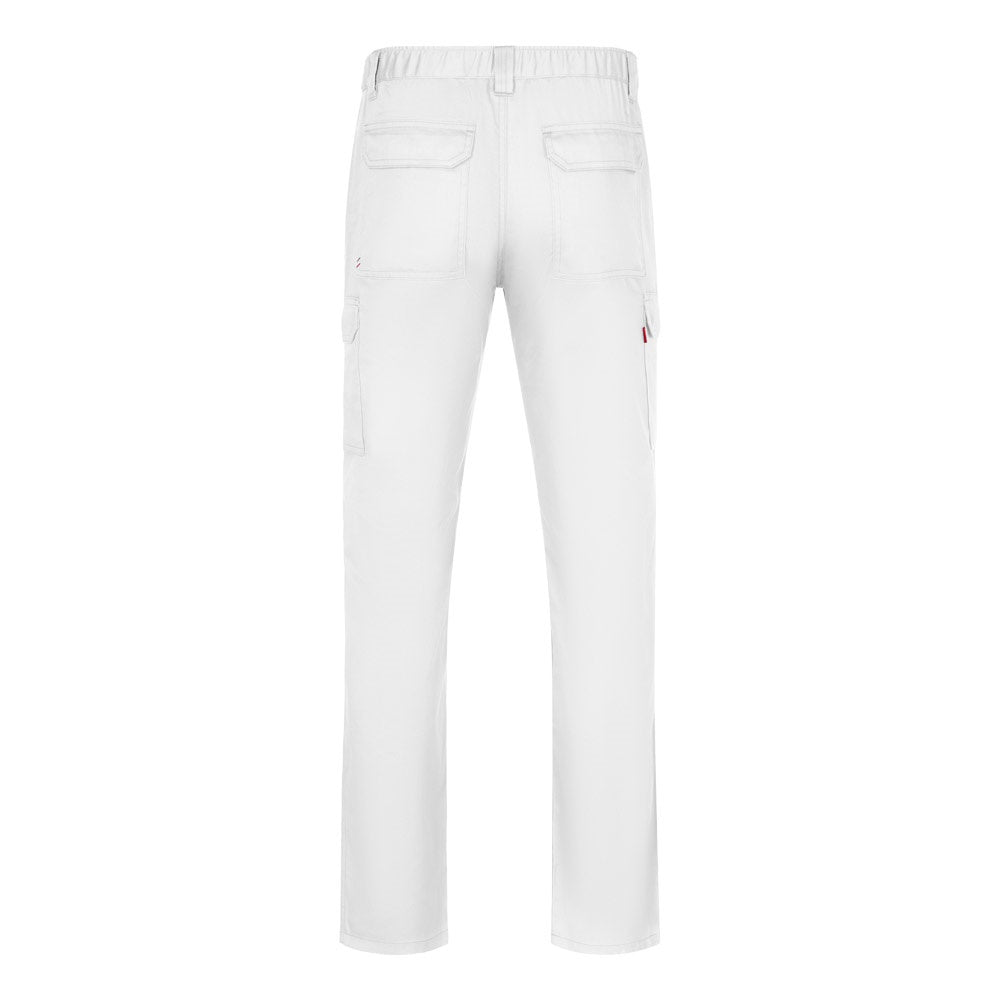 VL HERMES promotional workwear garment in white (detail view) with custom logo branding