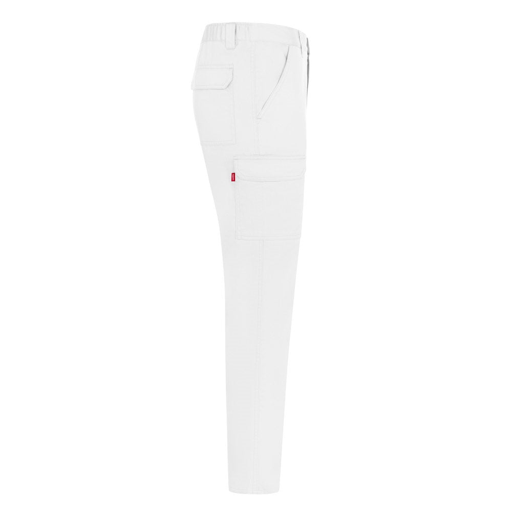 VL HERMES promotional workwear garment in white (detail view) with custom logo branding