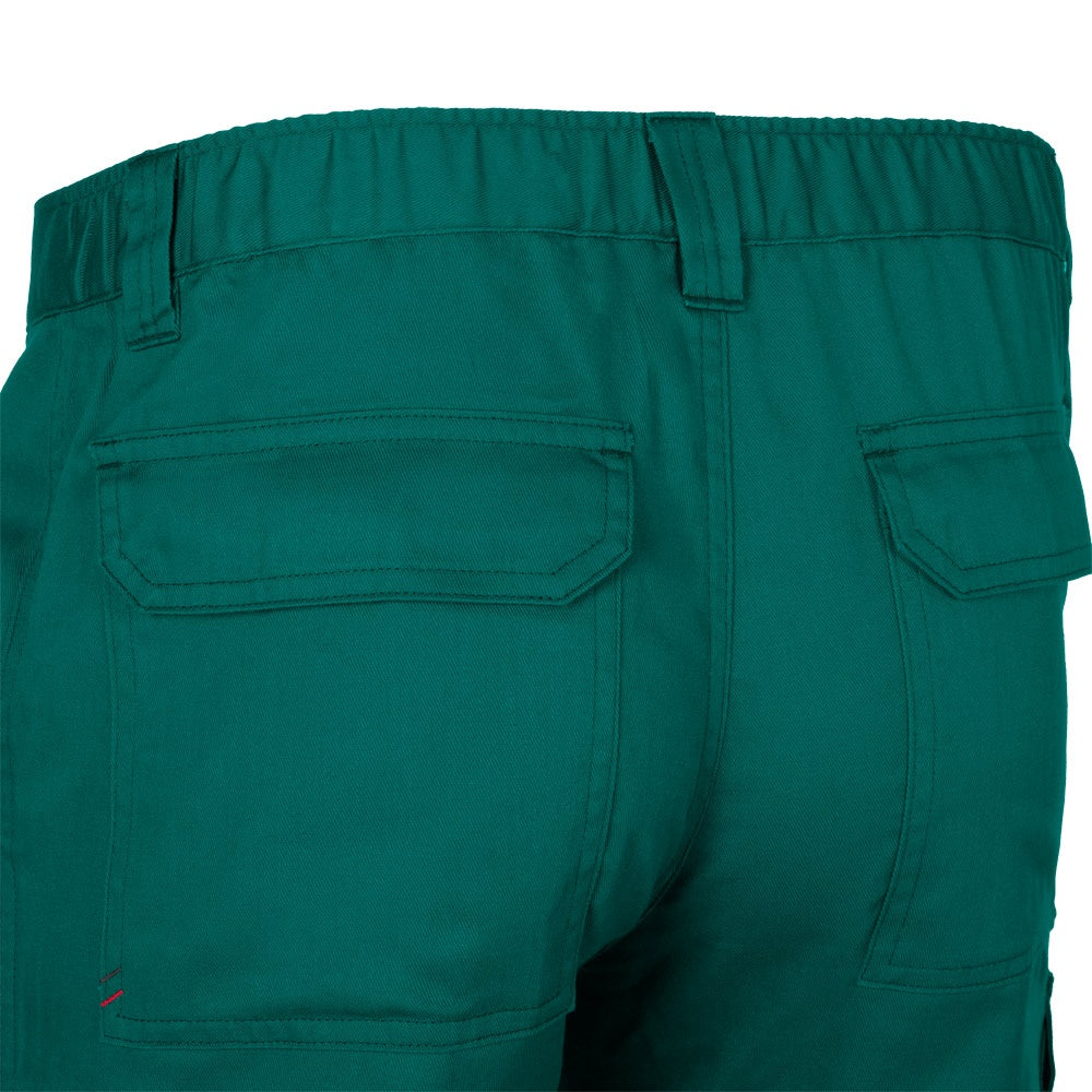 VL HERMES promotional workwear garment in green (detail view) with custom logo branding