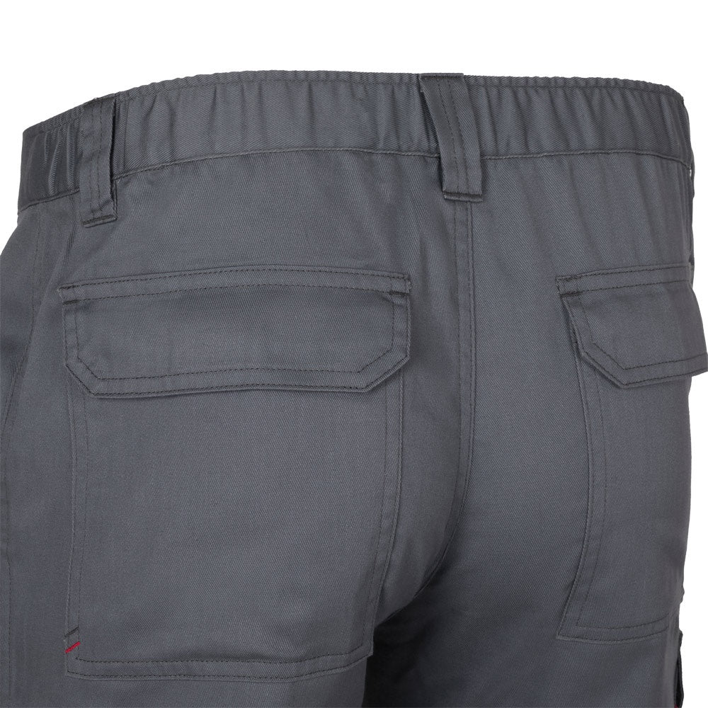 VL HERMES promotional workwear garment in grey (detail view) with custom logo branding