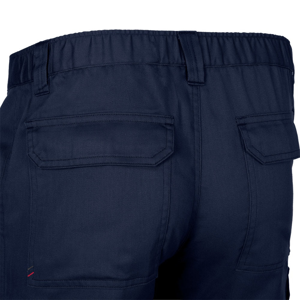 VL HERMES promotional workwear garment in navy blue (detail view) with custom logo branding
