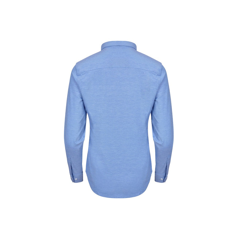 VL PRITHVI WOMEN promotional corporate shirt in blue (detail view) with custom logo branding