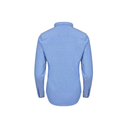 VL PRITHVI WOMEN promotional corporate shirt in blue (detail view) with custom logo branding