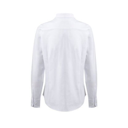 VL PRITHVI WOMEN promotional corporate shirt in white (detail view) with custom logo branding