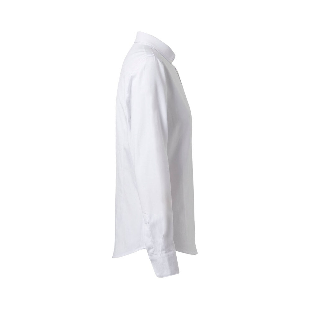 VL PRITHVI WOMEN promotional corporate shirt in white (detail view) with custom logo branding