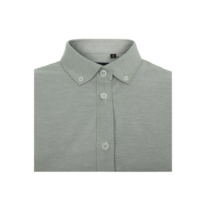 VL PRITHVI WOMEN promotional corporate shirt in green (detail view) with custom logo branding