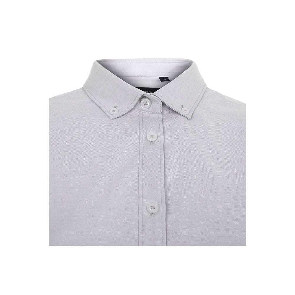 VL PRITHVI WOMEN promotional corporate shirt in light grey (detail view) with custom logo branding