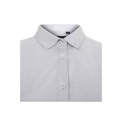 VL PRITHVI WOMEN promotional corporate shirt in light grey (detail view) with custom logo branding