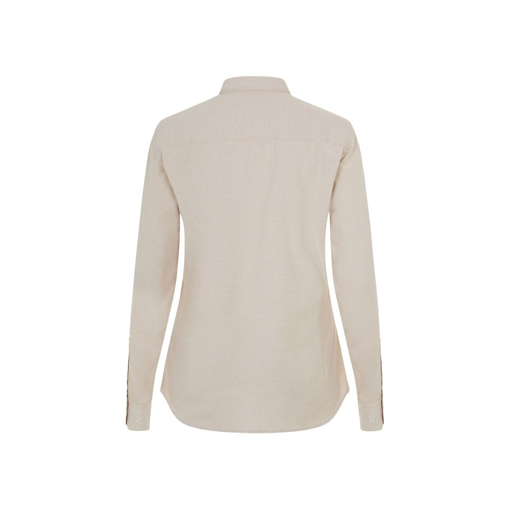 VL PRITHVI WOMEN promotional corporate shirt in light natural (detail view) with custom logo branding