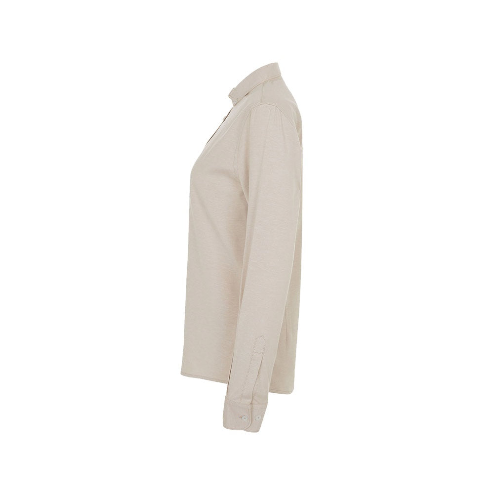 VL PRITHVI WOMEN promotional corporate shirt in light natural (detail view) with custom logo branding