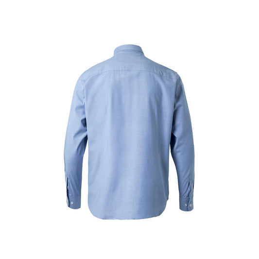 VL PRITHVI MAN promotional corporate shirt in blue (detail view) with custom logo branding