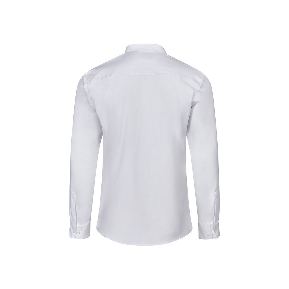 VL PRITHVI MAN promotional corporate shirt in white (detail view) with custom logo branding