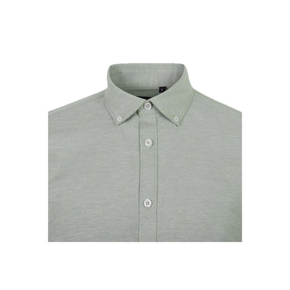 VL PRITHVI MAN promotional corporate shirt in green (detail view) with custom logo branding