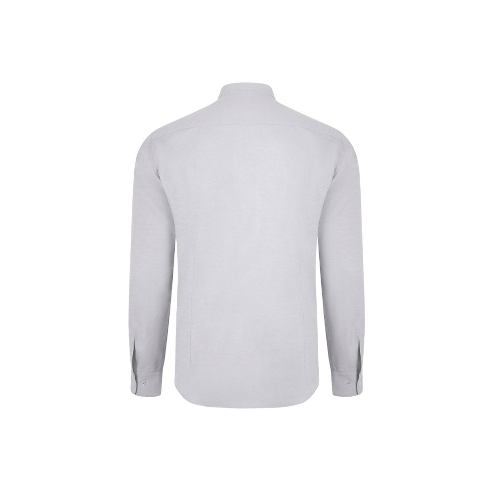 VL PRITHVI MAN promotional corporate shirt in light grey (detail view) with custom logo branding
