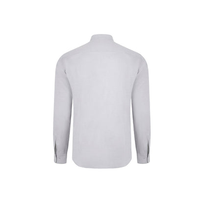 VL PRITHVI MAN promotional corporate shirt in light grey (detail view) with custom logo branding