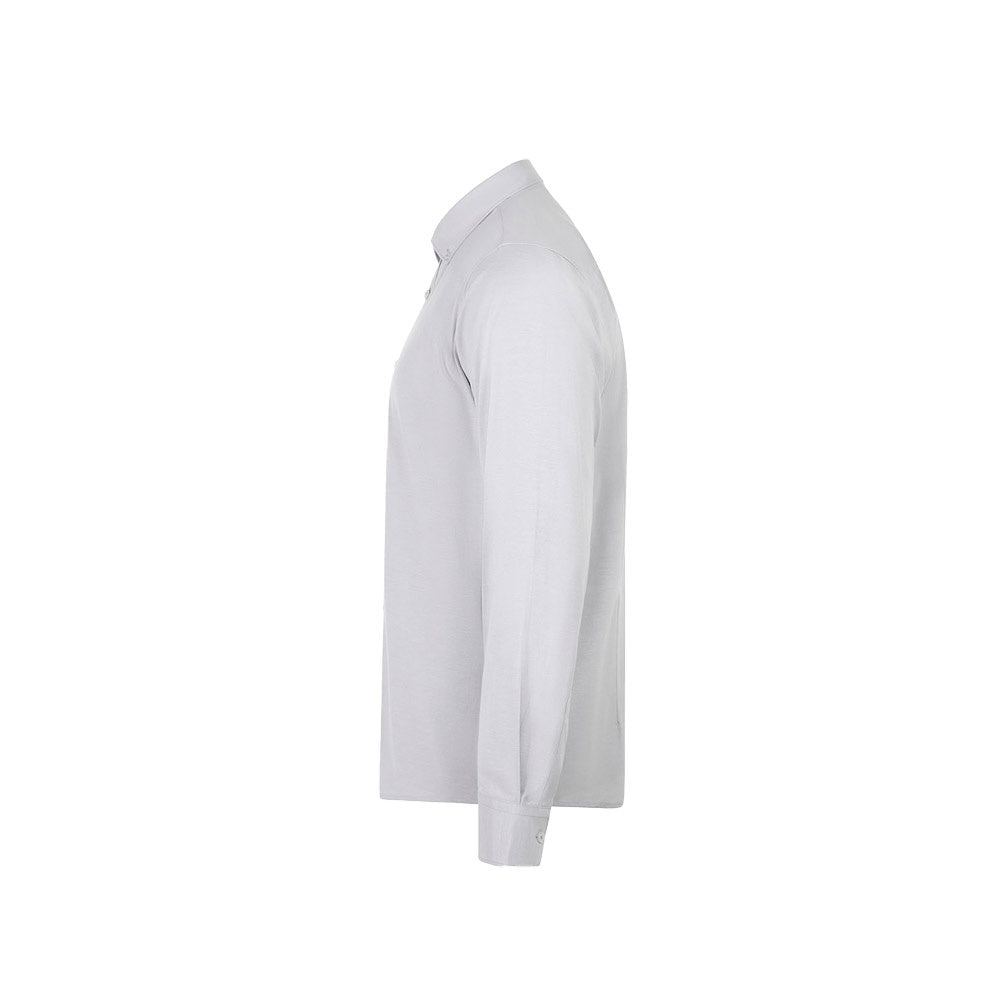VL PRITHVI MAN promotional corporate shirt in light grey (detail view) with custom logo branding