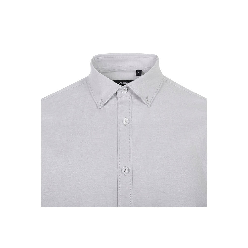 VL PRITHVI MAN promotional corporate shirt in light grey (detail view) with custom logo branding