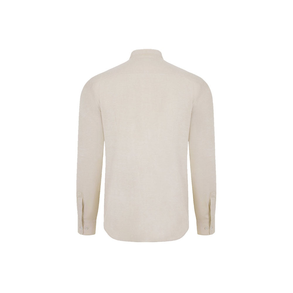 VL PRITHVI MAN promotional corporate shirt in light natural (detail view) with custom logo branding
