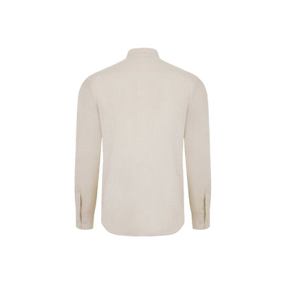 VL PRITHVI MAN promotional corporate shirt in light natural (detail view) with custom logo branding
