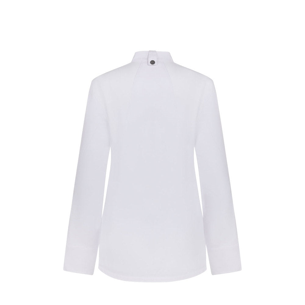 VL THOTH promotional workwear garment in white (detail view) with custom logo branding