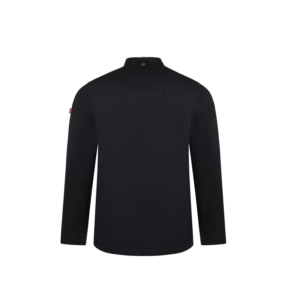 VL AGNI promotional workwear garment in black (detail view) with custom logo branding