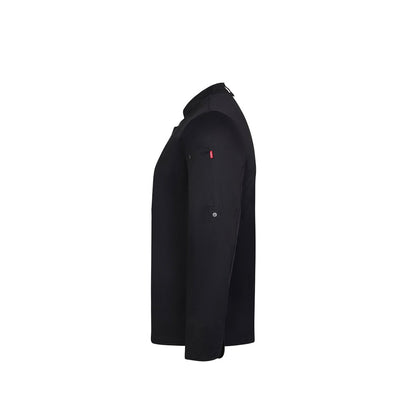 VL AGNI promotional workwear garment in black (detail view) with custom logo branding