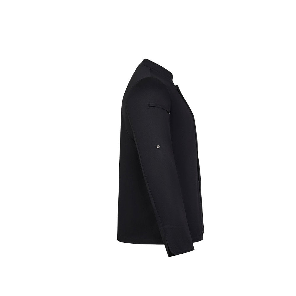 VL AGNI promotional workwear garment in black (detail view) with custom logo branding