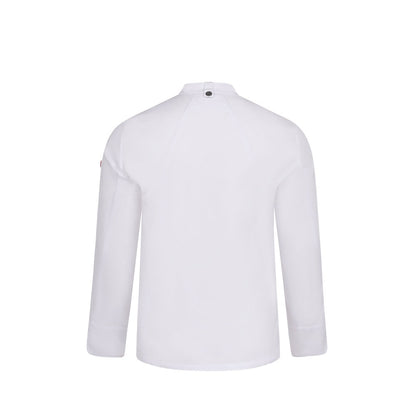 VL AGNI promotional workwear garment in white (detail view) with custom logo branding