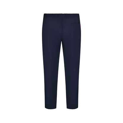 VL FREYR promotional workwear garment in navy blue (detail view) with custom logo branding