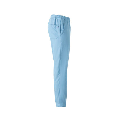 VL FREYR promotional workwear garment in pastel blue (detail view) with custom logo branding