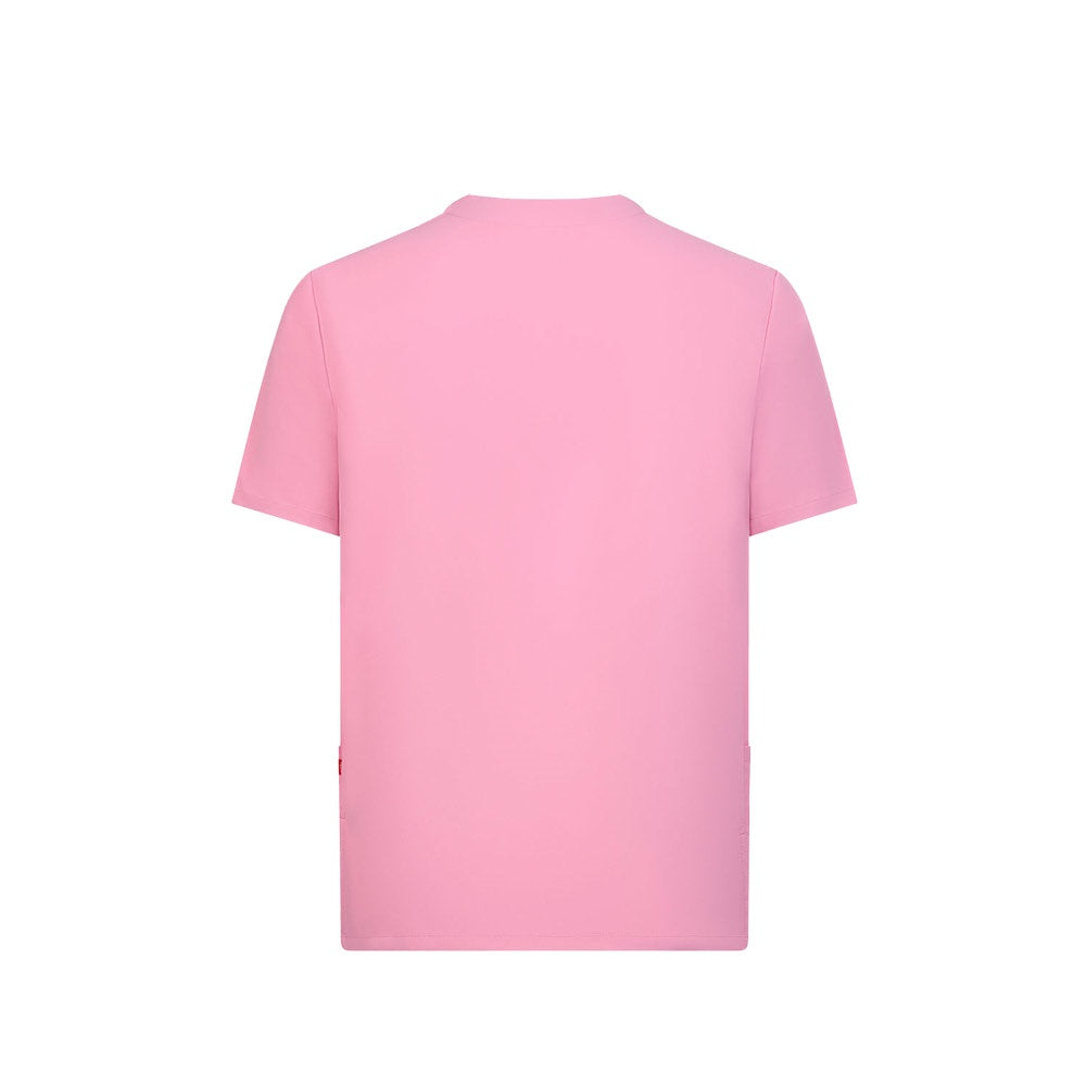 VL FLORA promotional workwear garment in pink (detail view) with custom logo branding