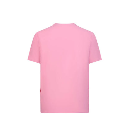 VL FLORA promotional workwear garment in pink (detail view) with custom logo branding