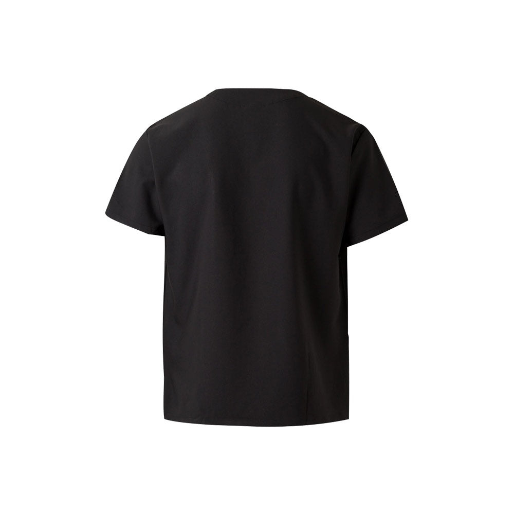 VL FLORA promotional workwear garment in black (detail view) with custom logo branding