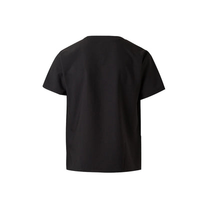 VL FLORA promotional workwear garment in black (detail view) with custom logo branding