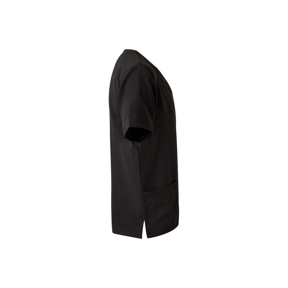 VL FLORA promotional workwear garment in black (detail view) with custom logo branding