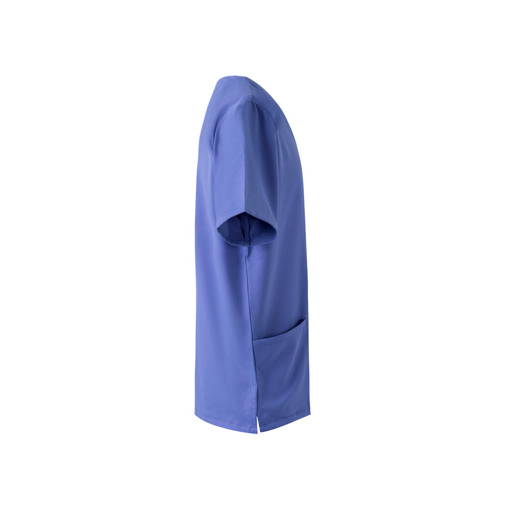 VL FLORA promotional workwear garment in blue (detail view) with custom logo branding