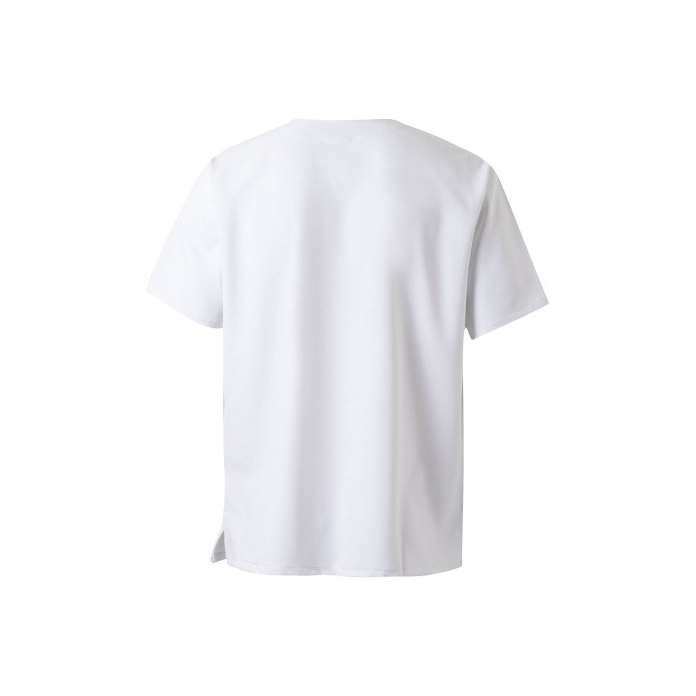 VL FLORA promotional workwear garment in white (detail view) with custom logo branding