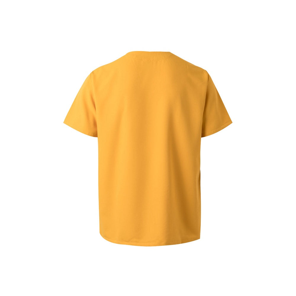 VL FLORA promotional workwear garment in yellow (detail view) with custom logo branding